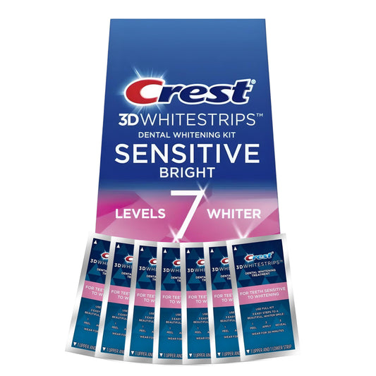 Bieliace pásiky Crest Sensitive Bright 7 Levels – 7 vrecúšok, 14 pásikov