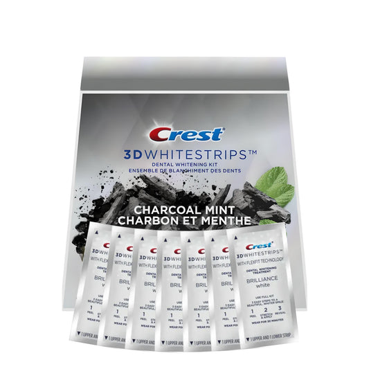 Bieliace pásiky Crest Brilliance White Charcoal Mint – 7 vrecúšok, 14 pásikov