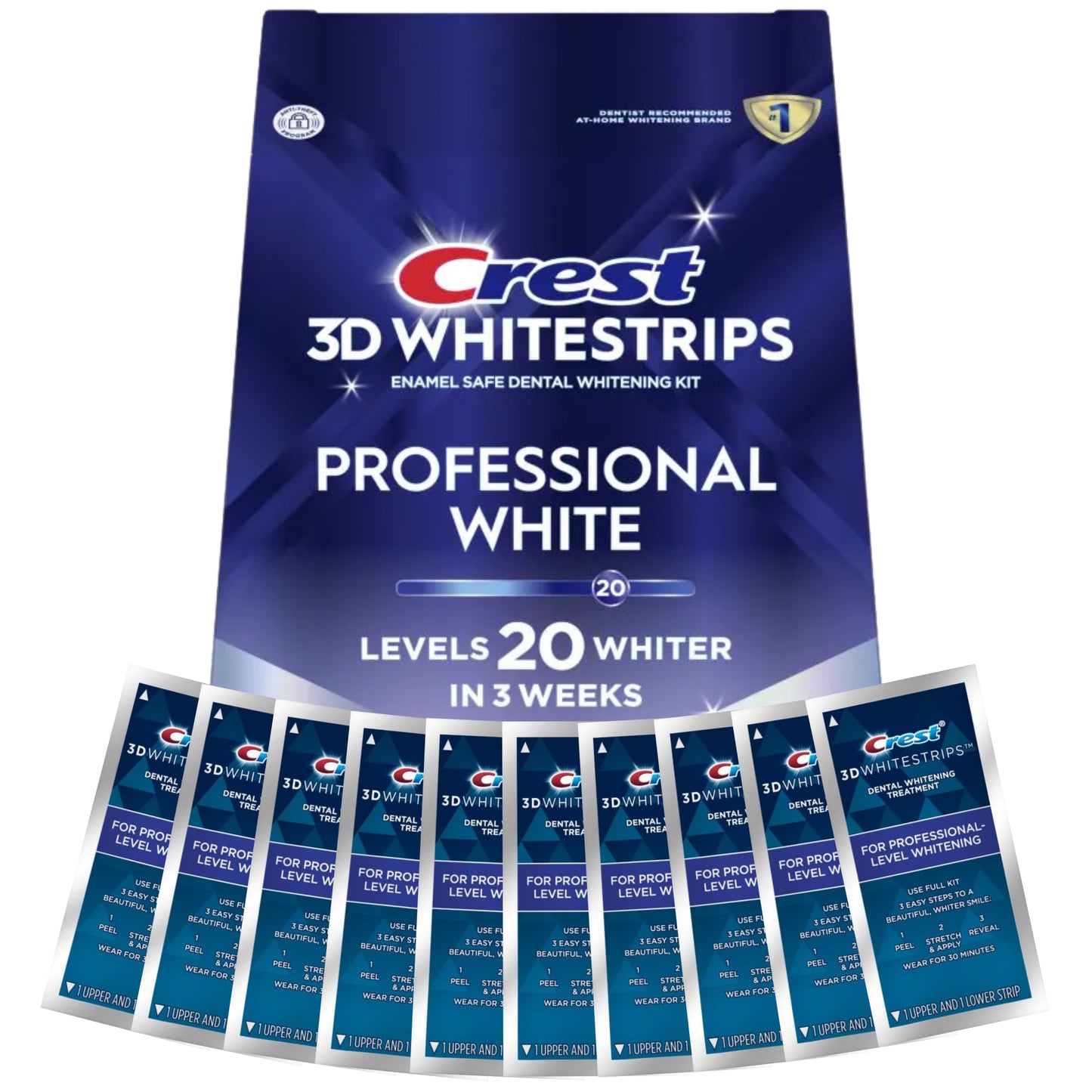 Bieliace pásiky Crest For Professional-Level Whitening – 20 pásikov, 10 vrecúšok