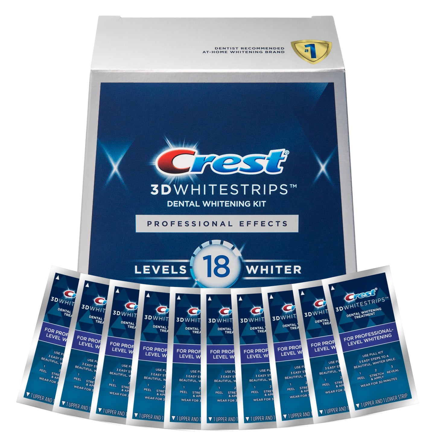 Bieliace pásiky Crest 3D Professional Effects 18 Level Whitestrips – 20 pásikov, 10 vrecúšok