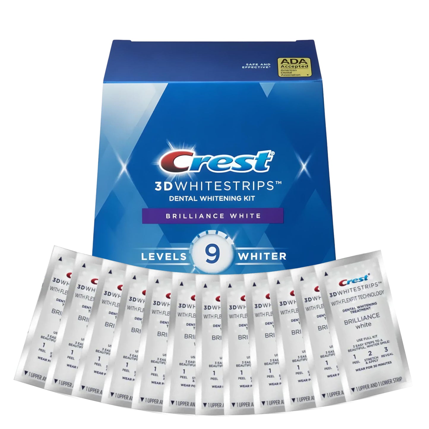 Bieliace pásiky Crest Brilliance White 9 Levels – 12 vrecúšok, 24 pásikov