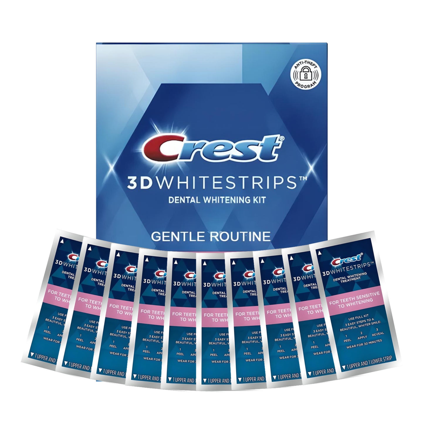 Bieliace pásiky Crest Gentle Routine – 10 vrecúšok, 20 pásikov