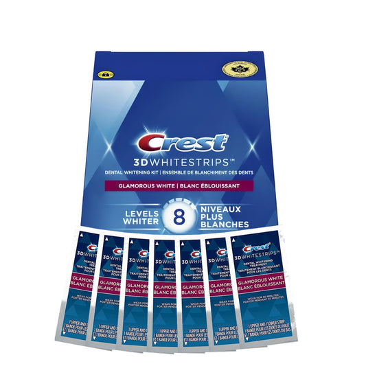 Bieliace pásiky Crest Glamorous White 8 Levels – 7 vrecúšok, 14 pásikov