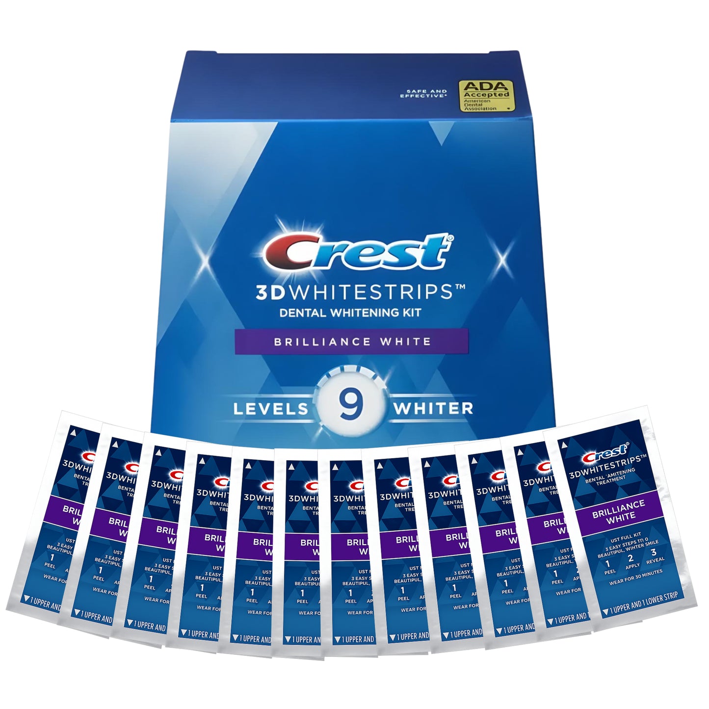 Bieliace pásiky Crest Brilliance White 9 Levels – 12 vrecúšok, 24 pásikov