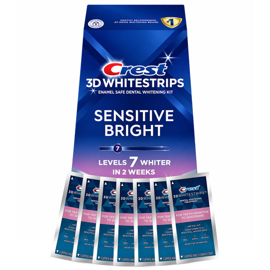 Bieliace pásiky Crest Sensitive Bright 7 Levels – 7 vrecúšok, 14 pásikov