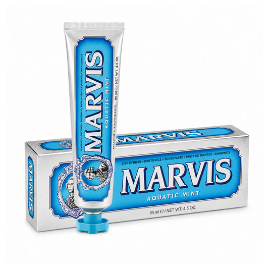 Marvis Aquatic Mint 85 ml – zubná pasta v tube a originálnom balení s jemnou mätovou príchuťou