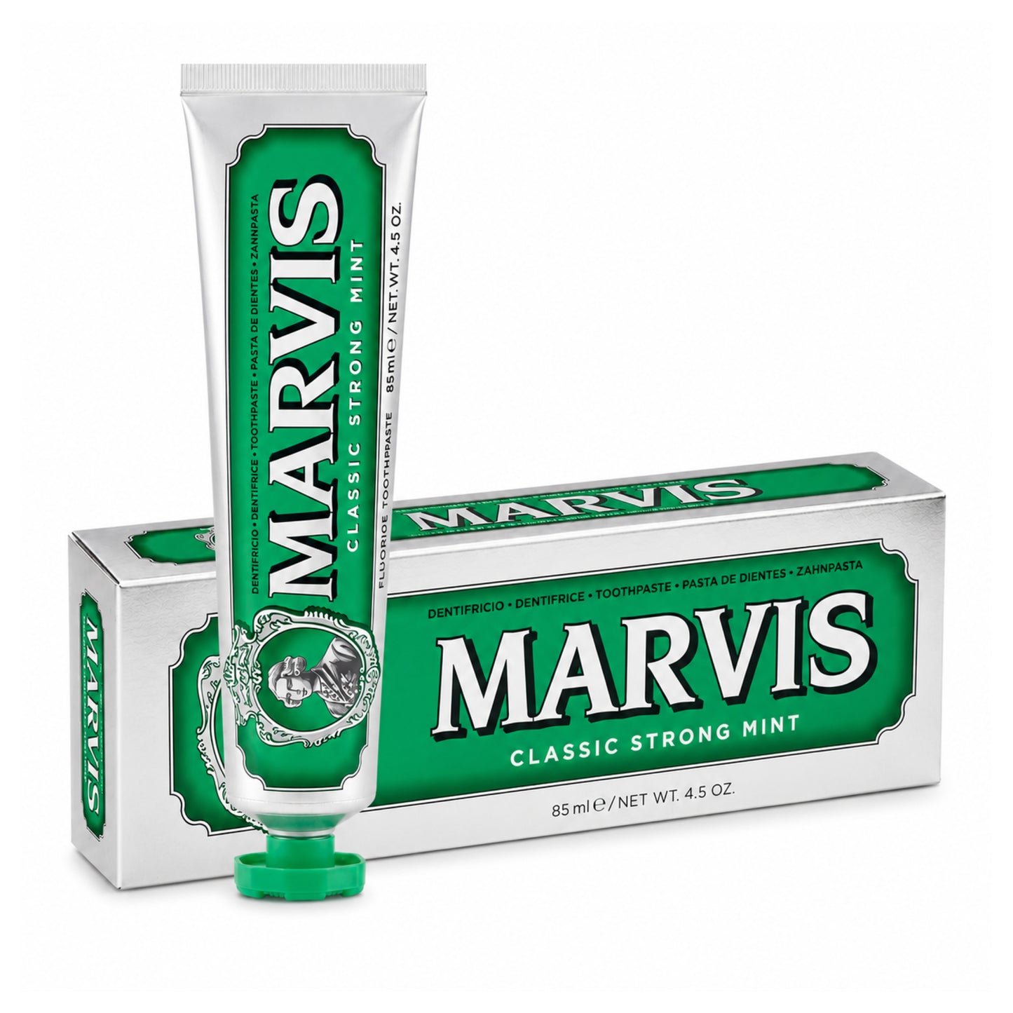 Marvis Classic Strong Mint 85 ml – zubná pasta v tube a originálnom balení s intenzívnou mätovou príchuťou
