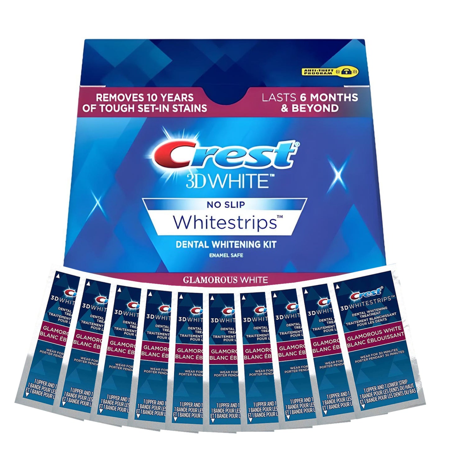 Bieliace pásiky Crest 3D White Glamorous White – 10 vrecúšok, 20 pásikov