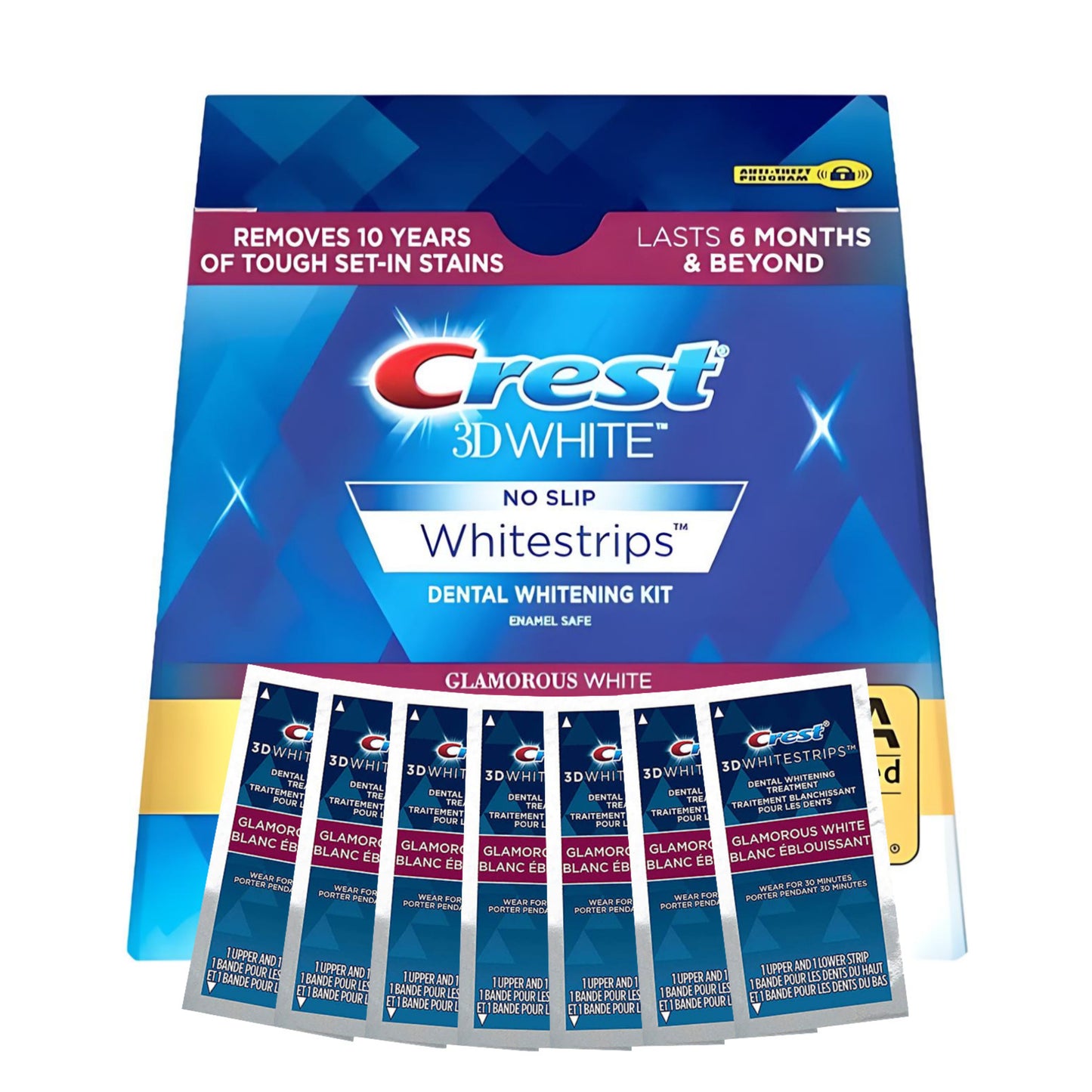 Bieliace pásiky Crest 3D White Glamorous White – 7 vrecúšok, 14 pásikov