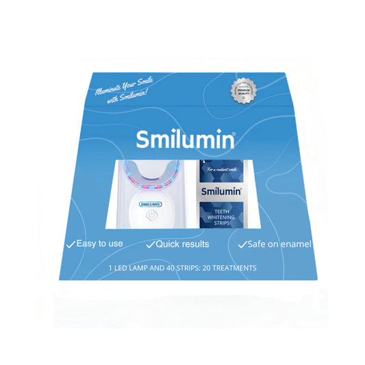 Bieliace pásiky Smilumin Box – 20 vrecúšok, 40 pásikov a LED lampa